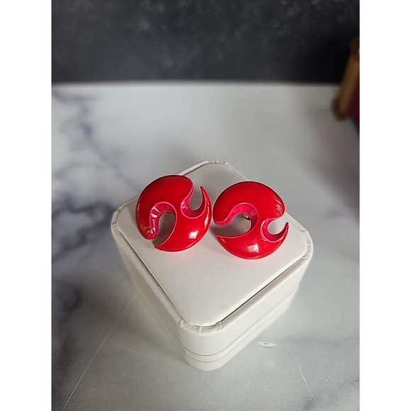 Vintage Red And Pink Abstract Pierced Earrings - Picture 1 of 10
